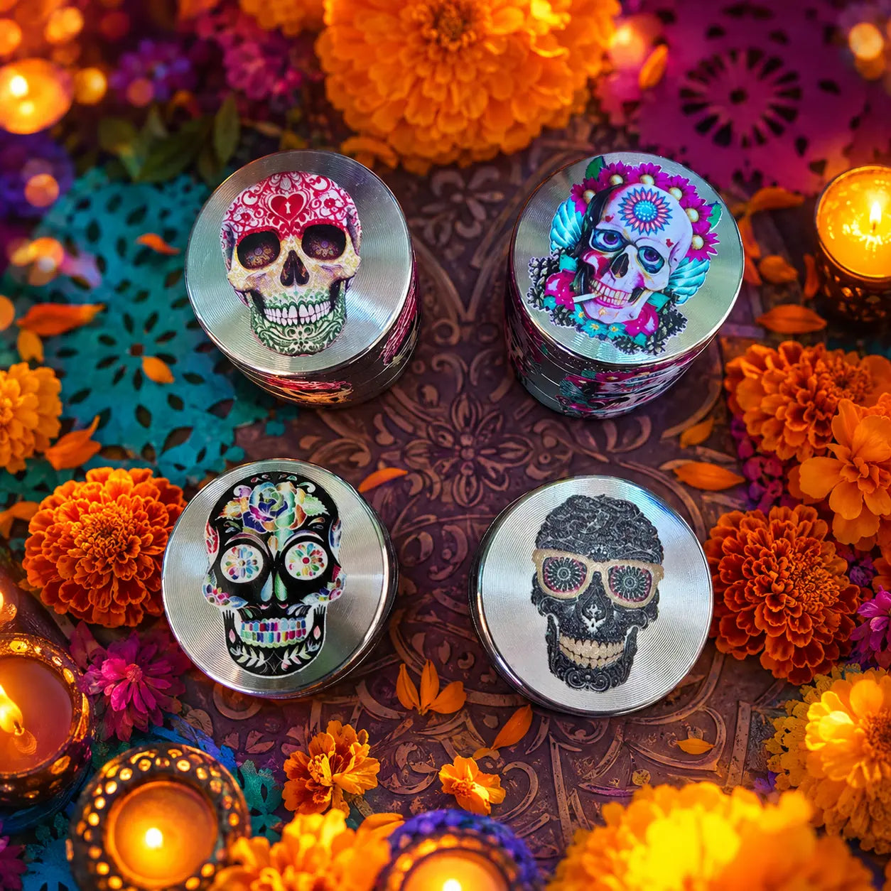 Grinder Metal Hippie Skull CBD Shop The Garden Bio
